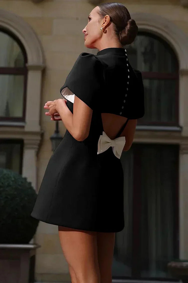 Vestido Mujer | largo mini con cuello alto y mangas cortas