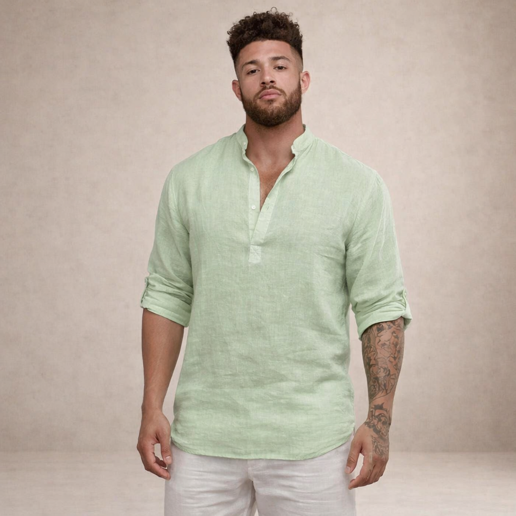 Camisa Hombre | Corte Regular con Cuello Alto y Manga Larga