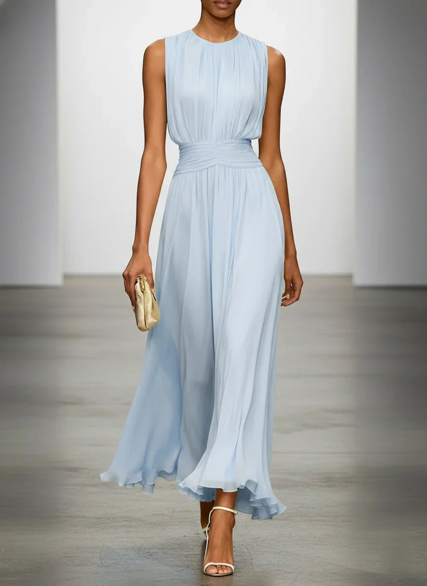 Vestido Mujer Maxi | Silueta A-Line sin mangas cuerpo fruncido