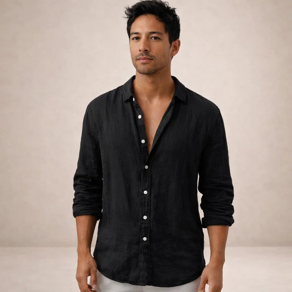 Camisa Hombre | Corte Regular con Cuello Abierto y Manga Larga
