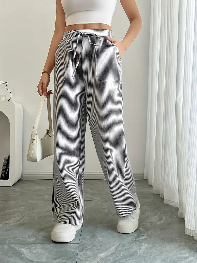 Pantalones Mujer | Pernera Ancha con Rayas Verticales