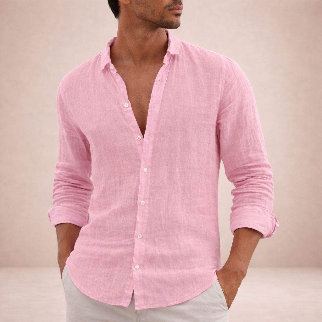 Camisa Hombre | Corte Regular con Cuello Abierto y Manga Larga