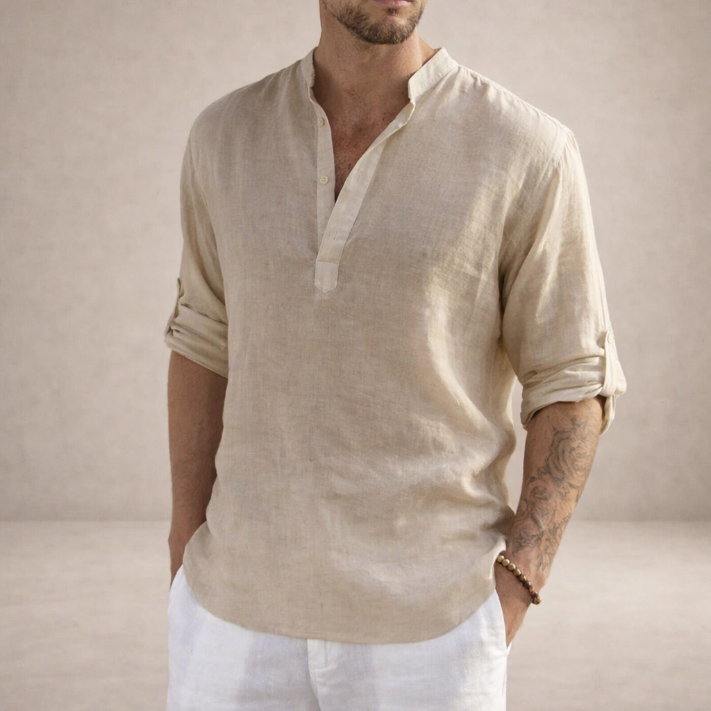 Camisa Hombre | Corte Regular con Cuello Alto y Manga Larga