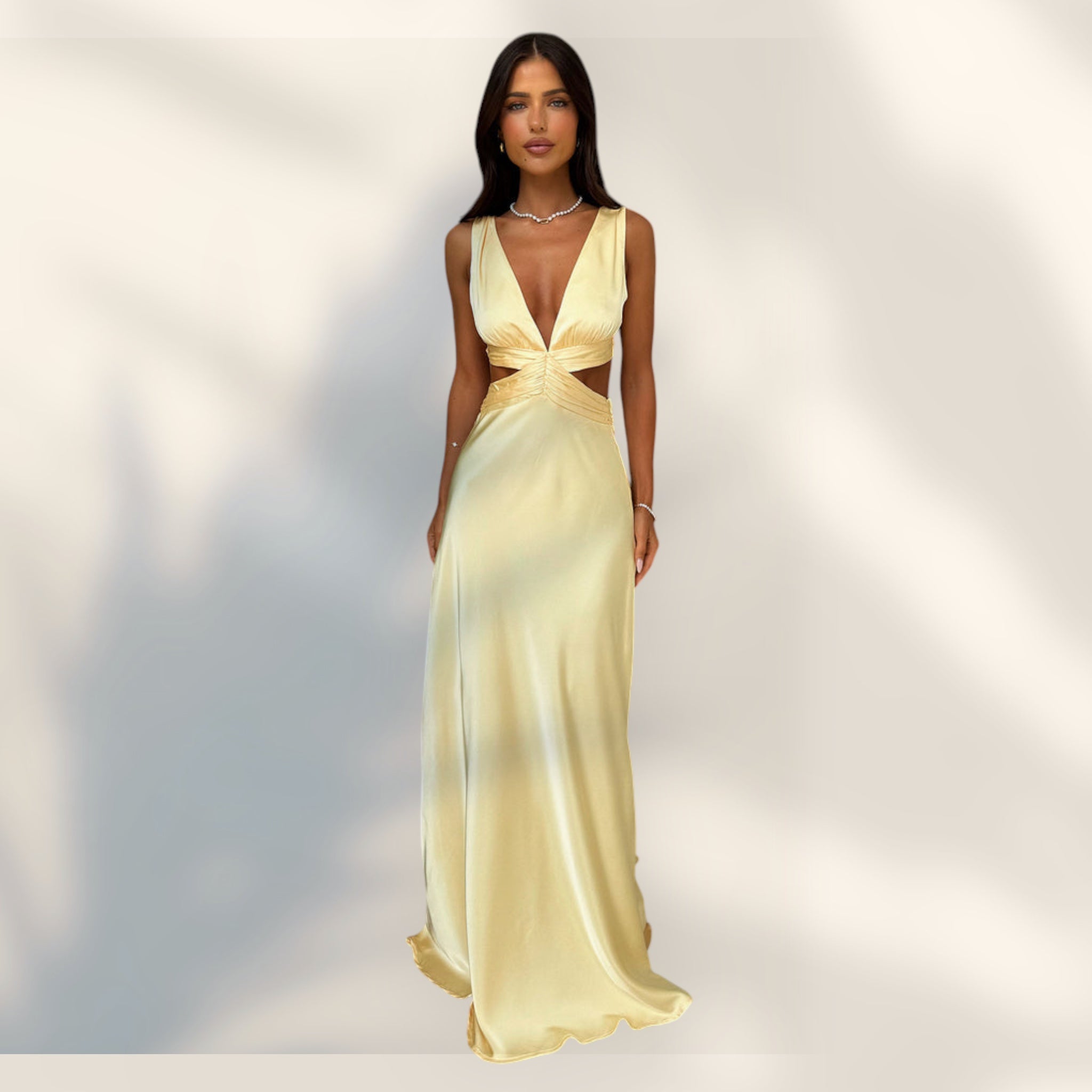 Vestido Maxi Sin Mangas Escote en V | Abertura Lateral Silueta Recta