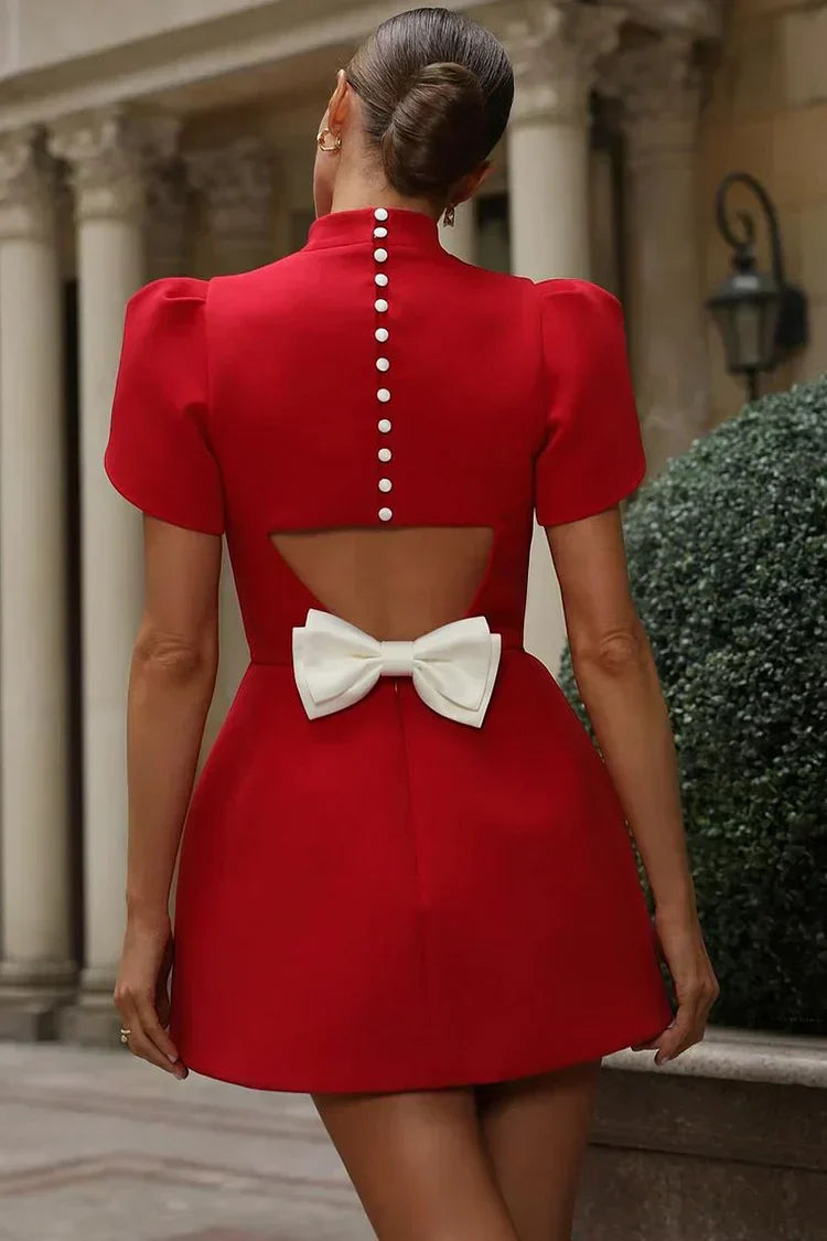 Vestido Mujer | largo mini con cuello alto y mangas cortas