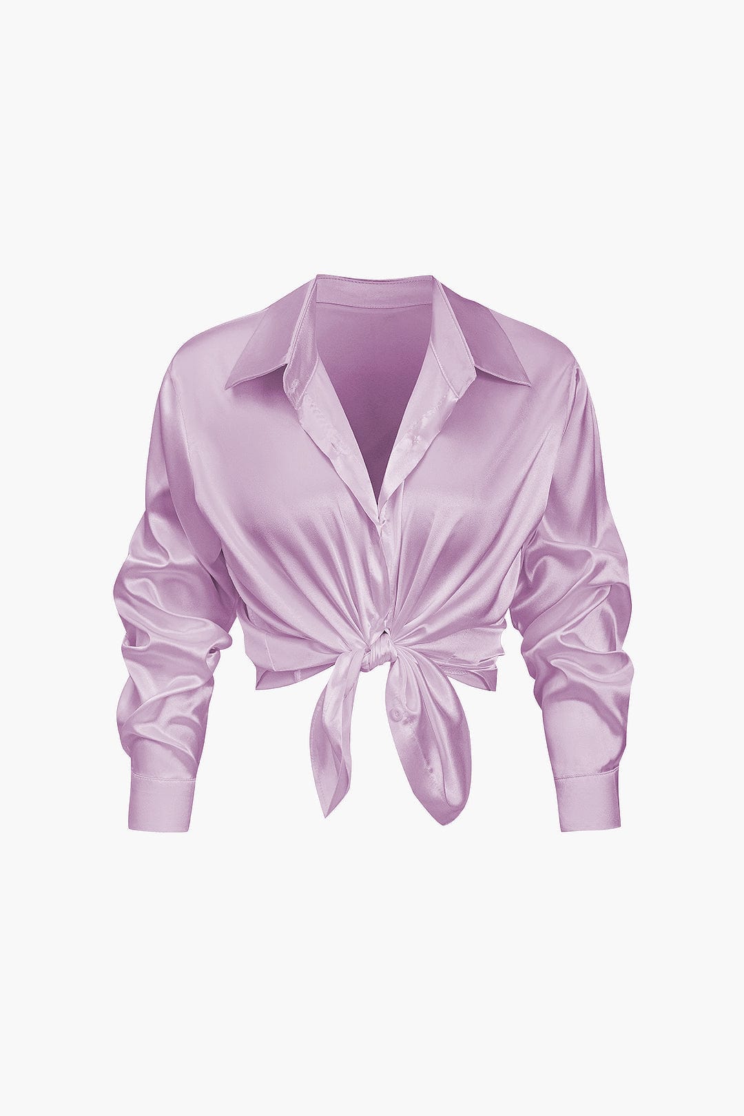 Blusa mujer con cuello y nudo frontal | manga larga y cierre delantero