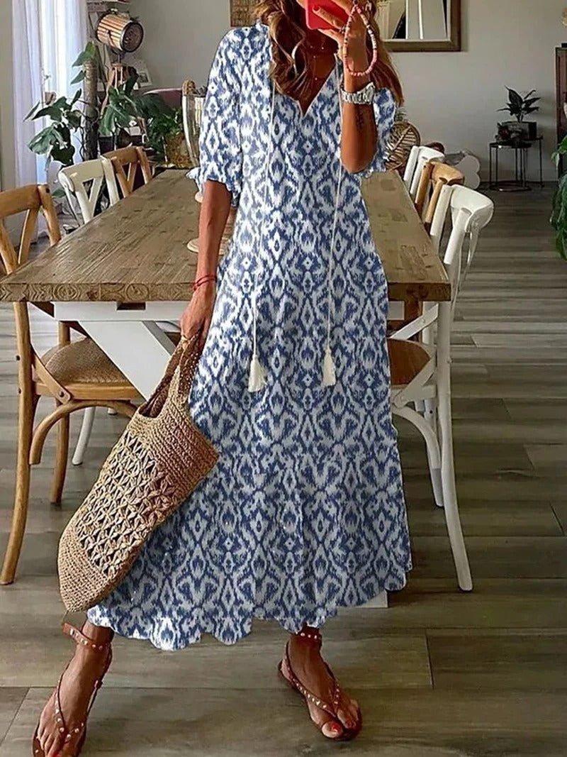 Vestido mujer | maxi floral con escote en V y manga suelta
