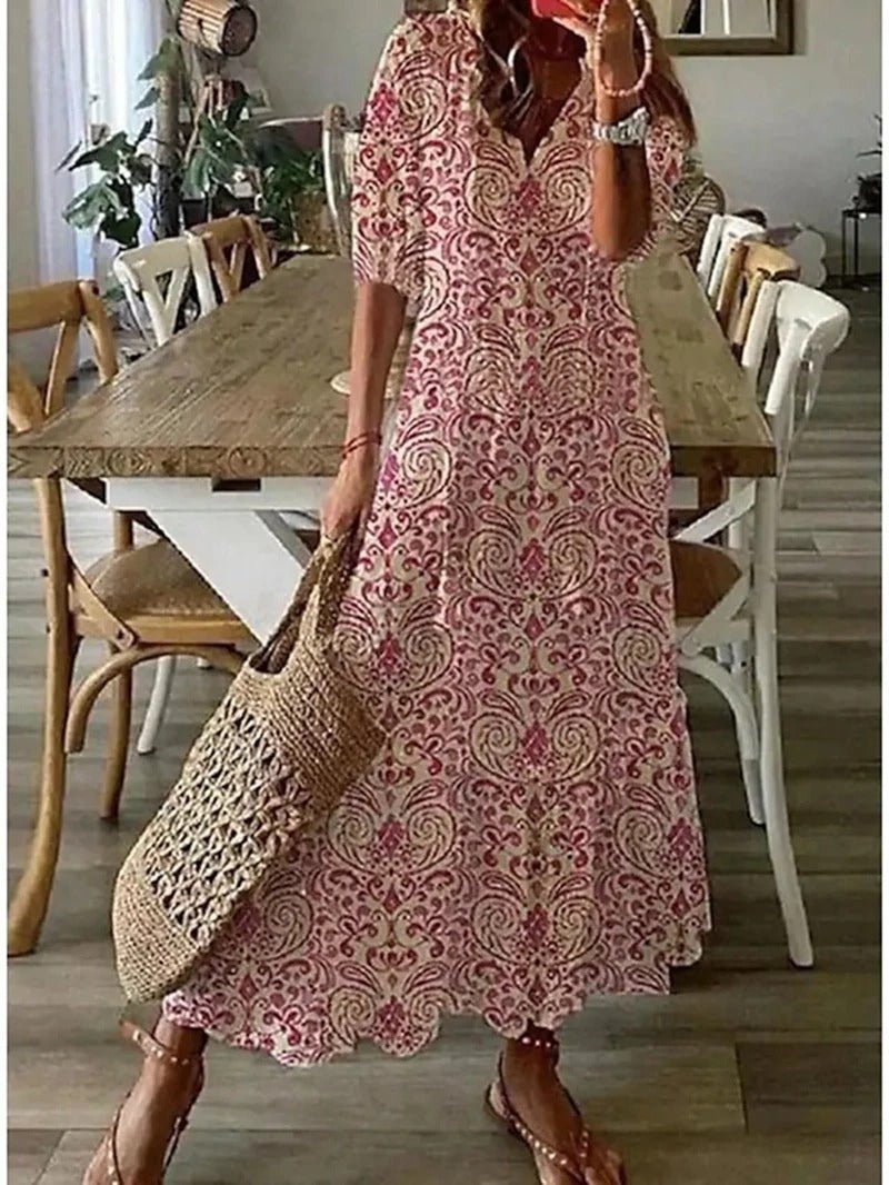 Vestido mujer | maxi floral con escote en V y manga suelta