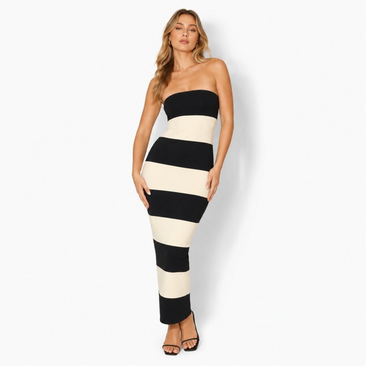 Vestido Maxi Mujer | Diseño con rayas horizontales y escote bandeau