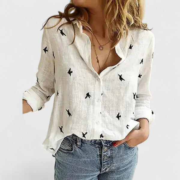 Camisa Mujer | Corte Recto con Cuello Solapa Ondulado