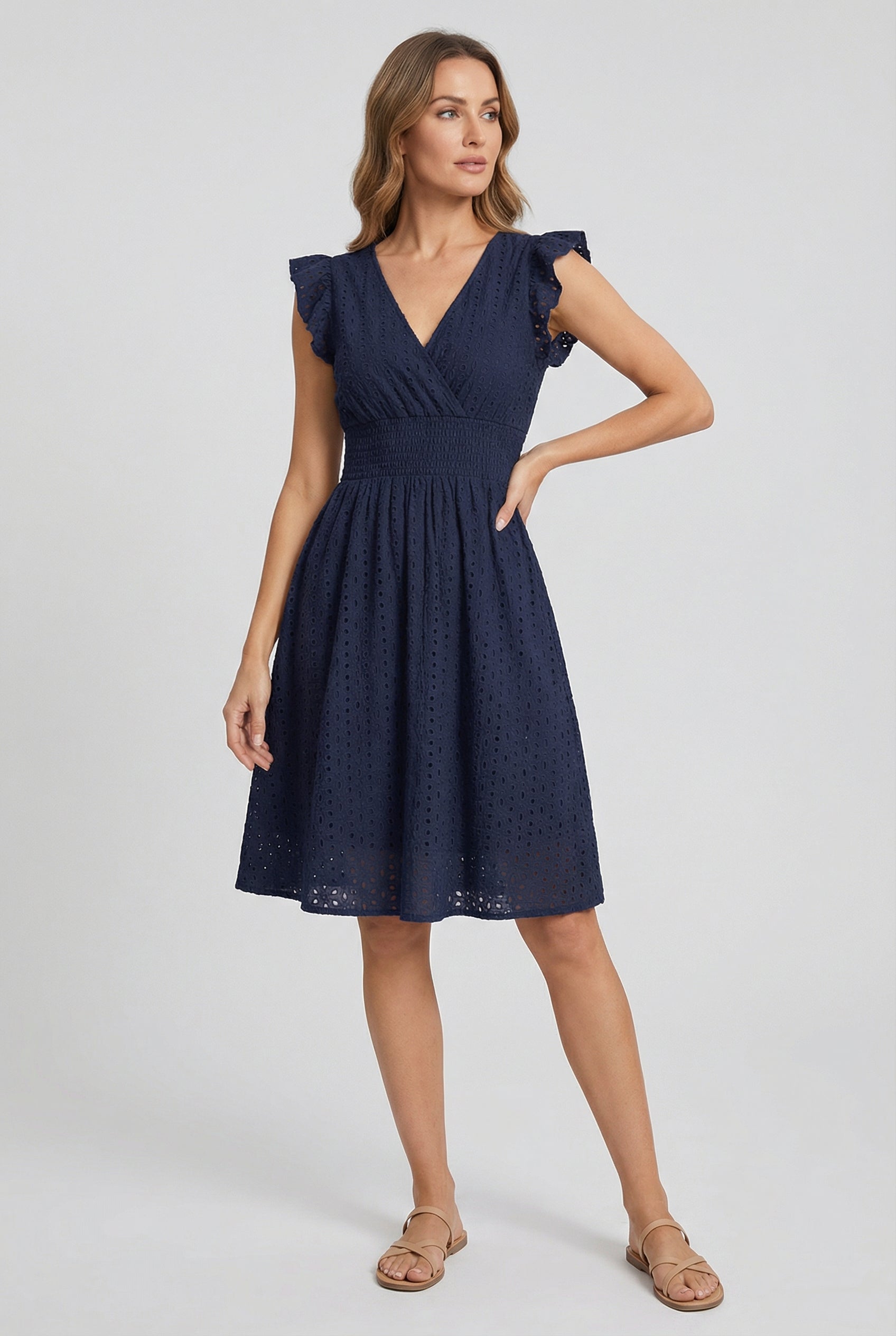 Vestido Mujer en Línea A | Cintura Fruncida y Manga Corta