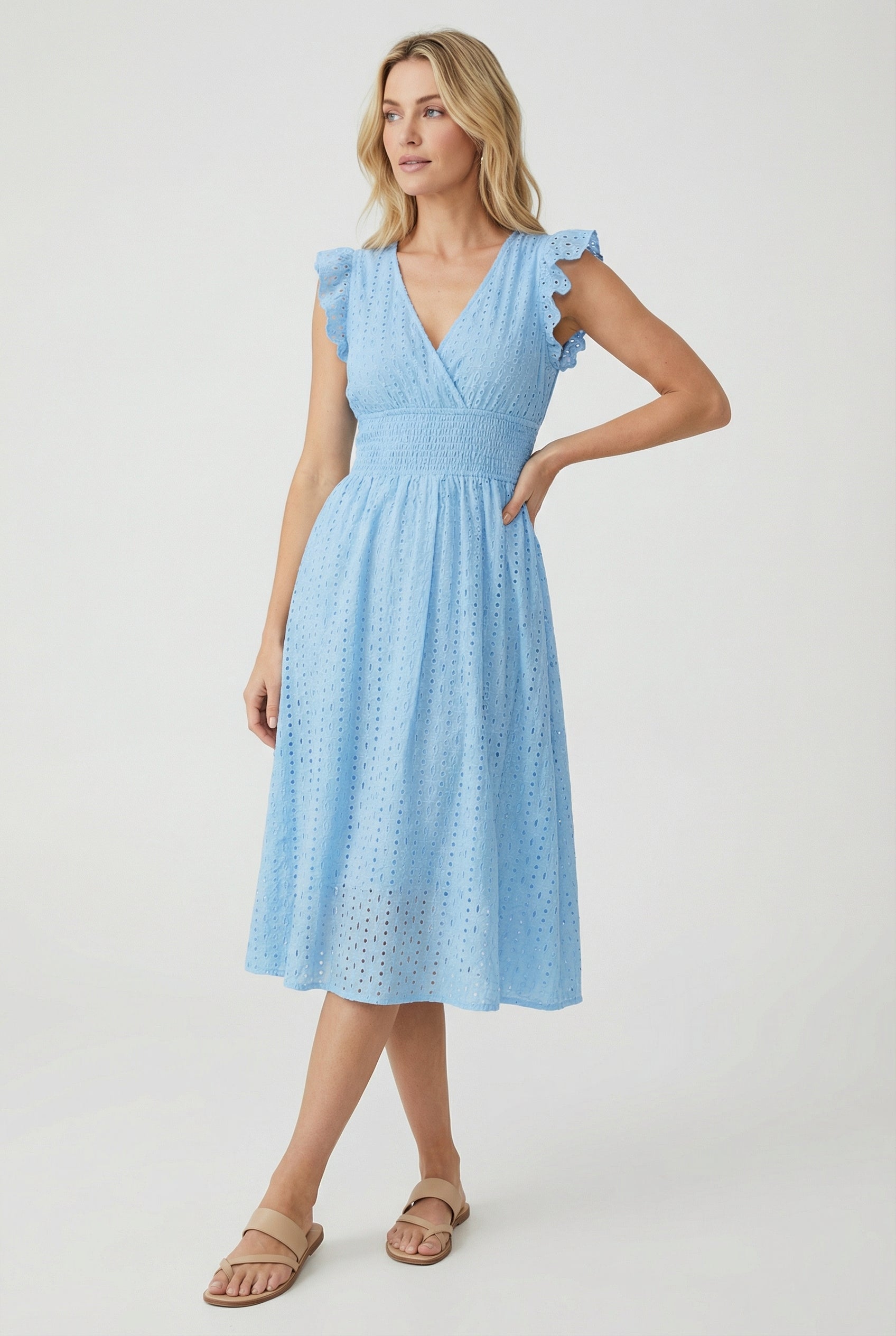 Vestido Mujer en Línea A | Cintura Fruncida y Manga Corta