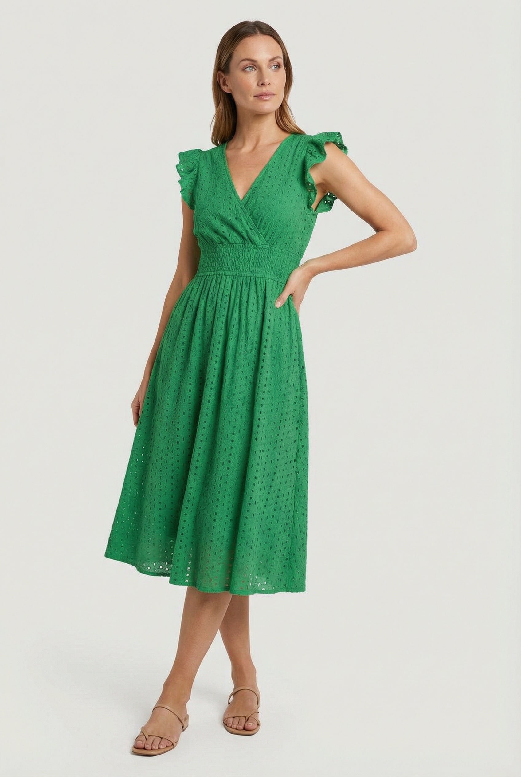 Vestido Mujer en Línea A | Cintura Fruncida y Manga Corta