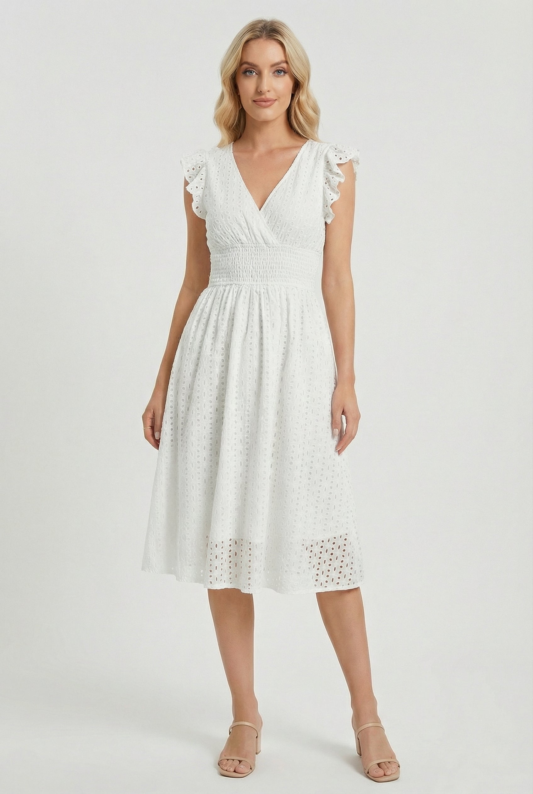 Vestido Mujer en Línea A | Cintura Fruncida y Manga Corta