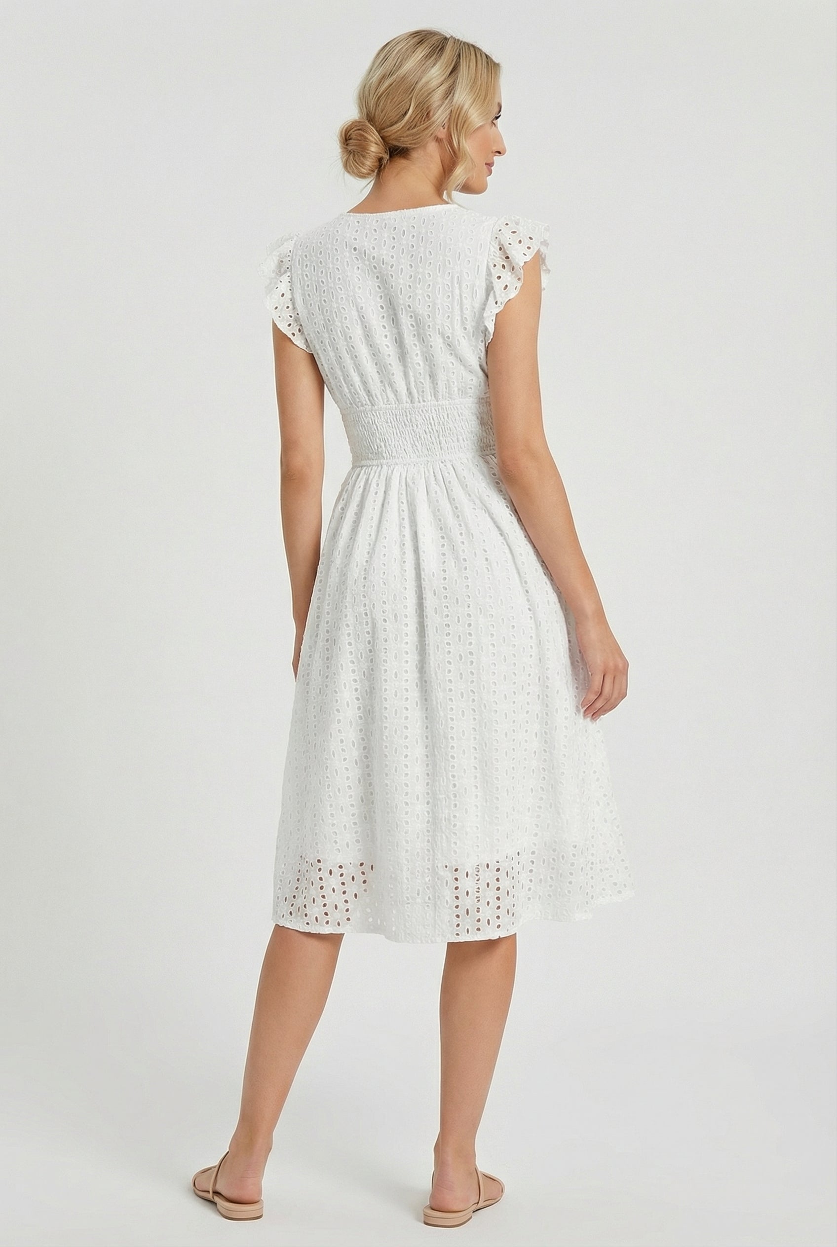Vestido Mujer en Línea A | Cintura Fruncida y Manga Corta