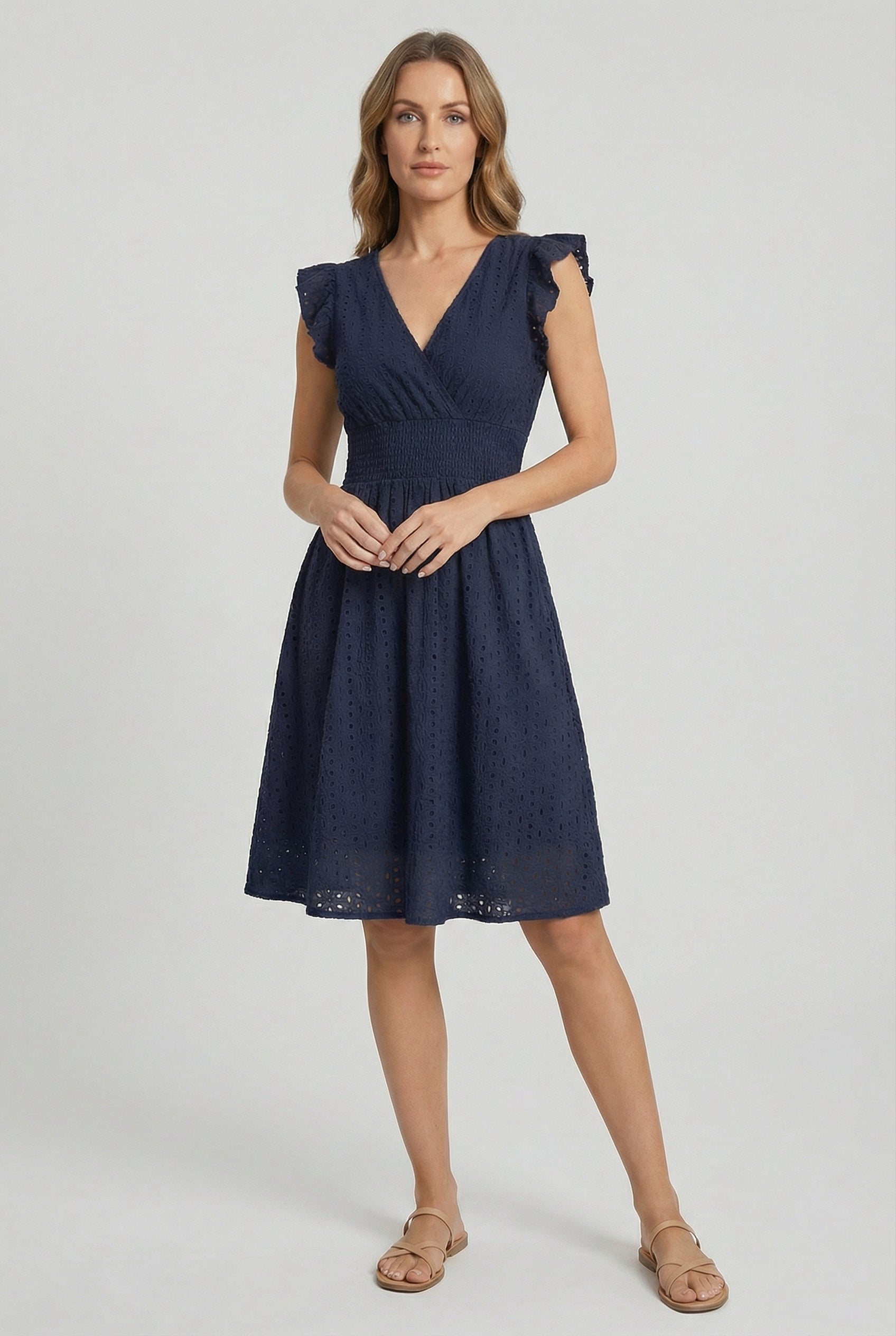 Vestido Mujer en Línea A | Cintura Fruncida y Manga Corta
