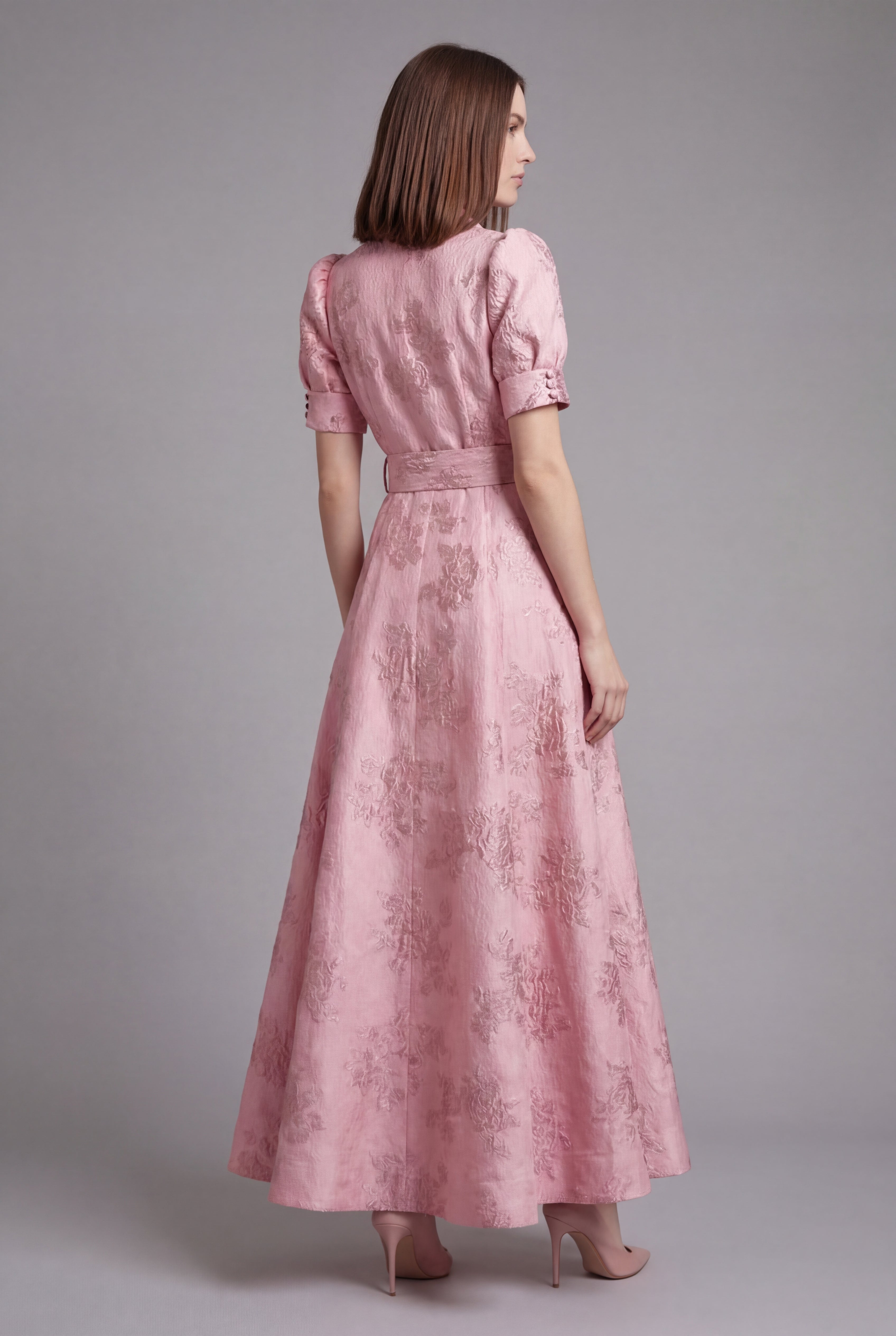 Vestido Mujer Maxi | Manga Abullonada con Cinturón en Cintura