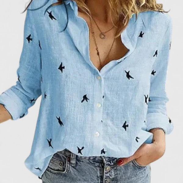 Camisa Mujer | Corte Recto con Cuello Solapa Ondulado