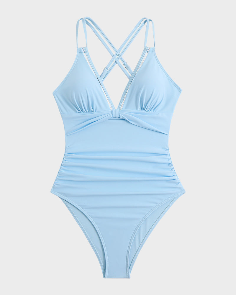 Bañador mujer | escote en V con fruncido frontal y tirantes finos