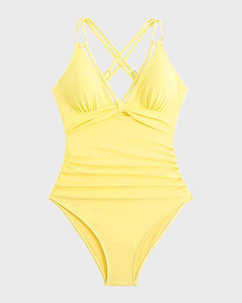 Bañador mujer | escote en V con fruncido frontal y tirantes finos