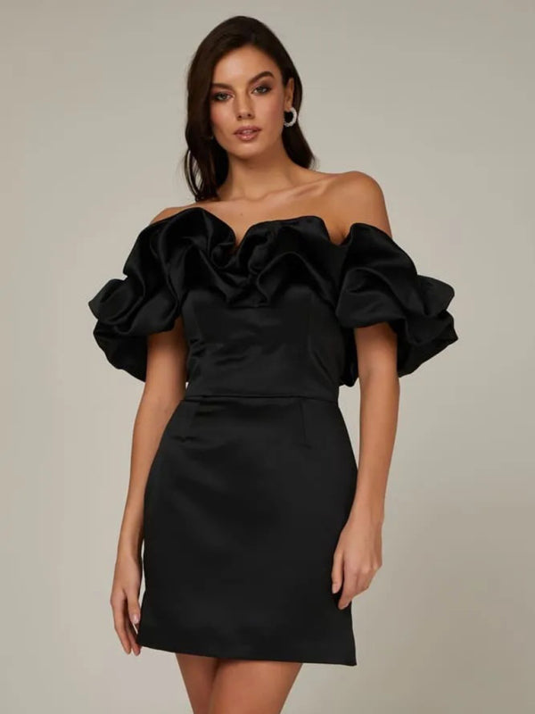 Vestido Mujer | Escote Off-Shoulder con Detalle de Volantes