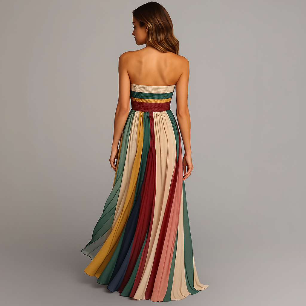 Vestido Mujer Maxi | Escote Palabra de Honor con Plisado