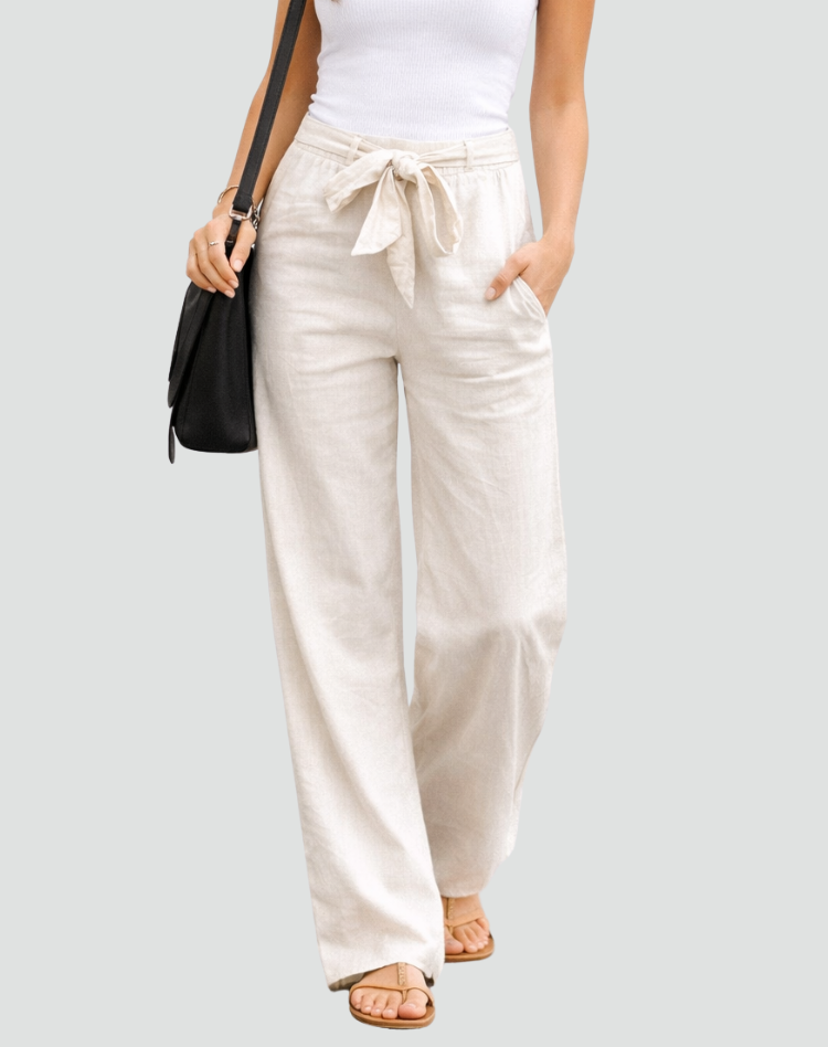 Pantalones Mujer | Pernera Ancha con Cordón Ajustable en Cintura