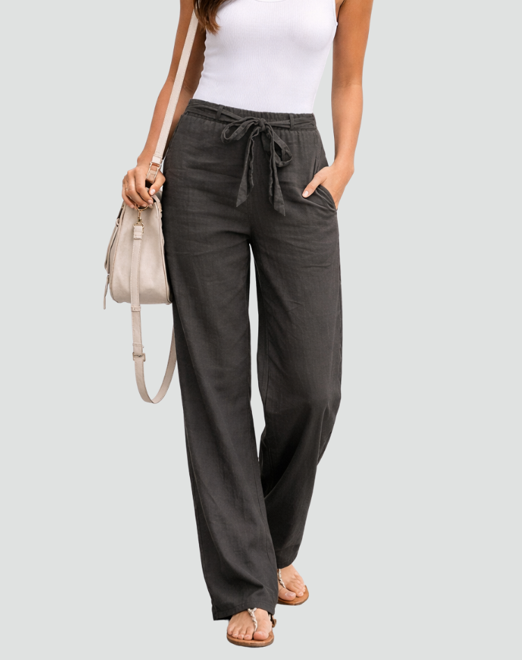 Pantalones Mujer | Pernera Ancha con Cordón Ajustable en Cintura