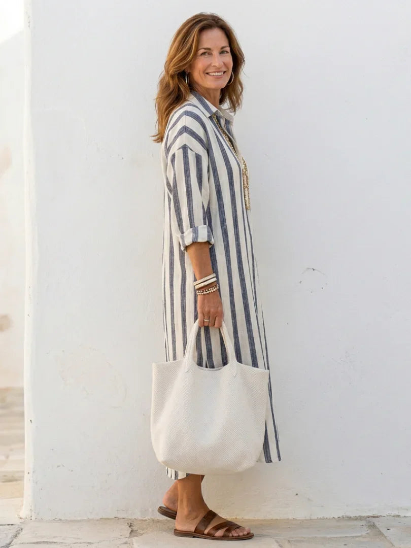 Vestido Maxi Mujer | Corte Relajado con Cuello y Botones