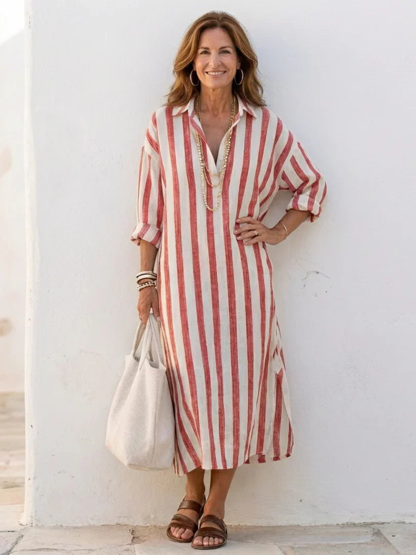 Vestido Maxi Mujer | Corte Relajado con Cuello y Botones