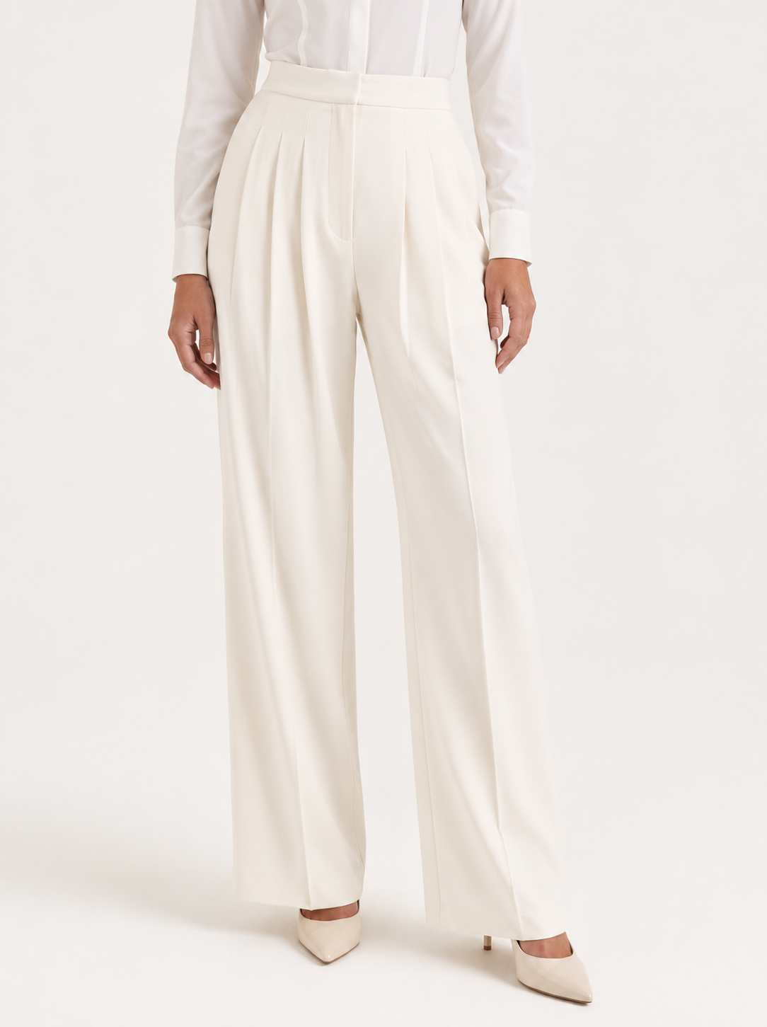 Pantalones Mujer | Talle Alto Con Pernera Ancha Y Pliegues