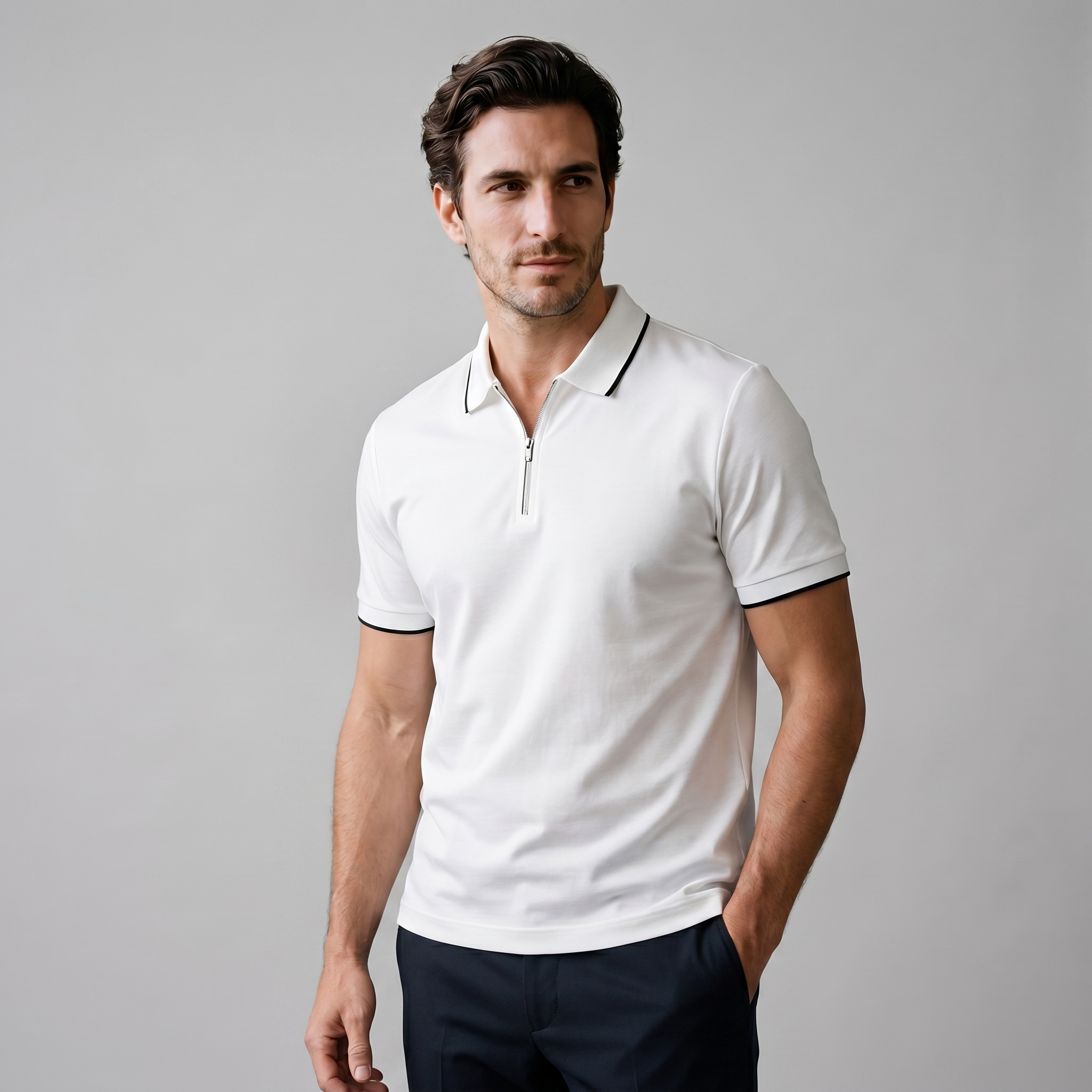 Polo Hombre Manga Corta | Cuello Estructurado con Cremallera