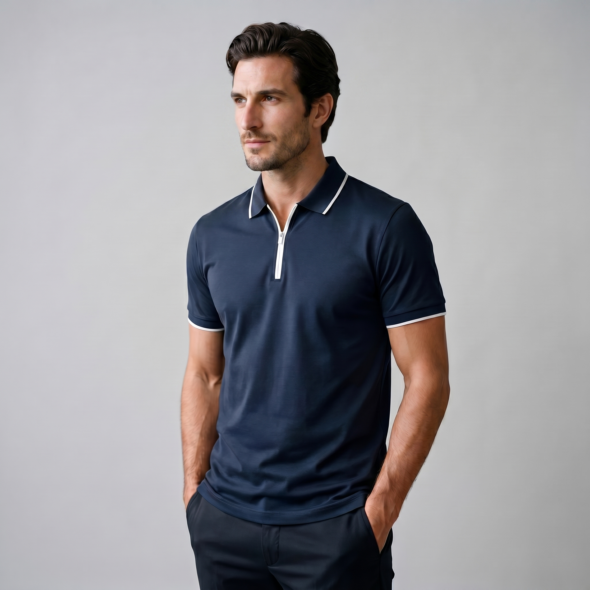 Polo Hombre Manga Corta | Cuello Estructurado con Cremallera