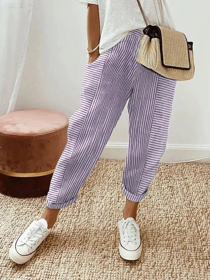 Pantalón mujer | rayas verticales con cintura elástica y cordón