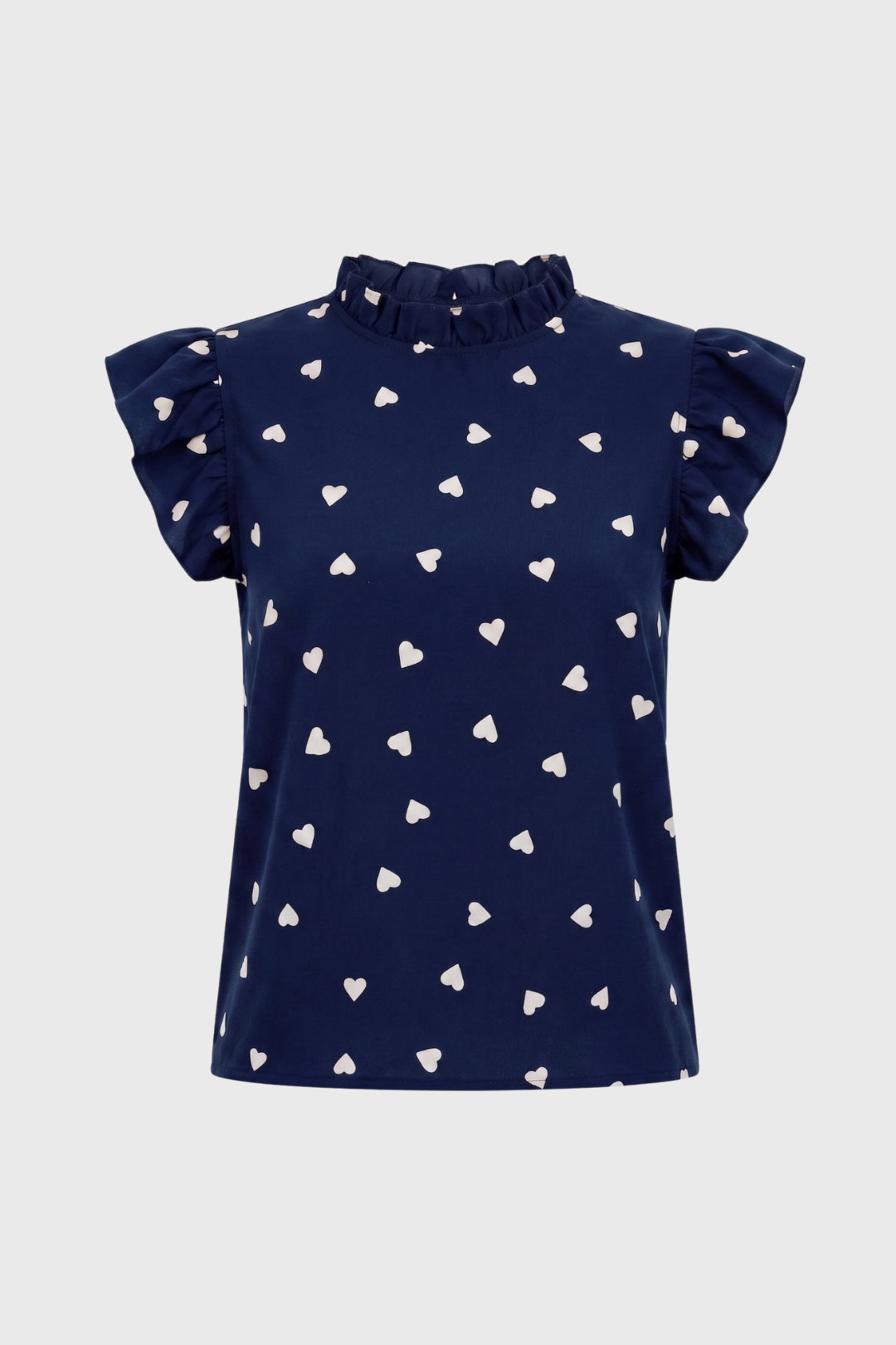 Camiseta Mujer | Cuello Alto con Mangas de Volantes y Estampado