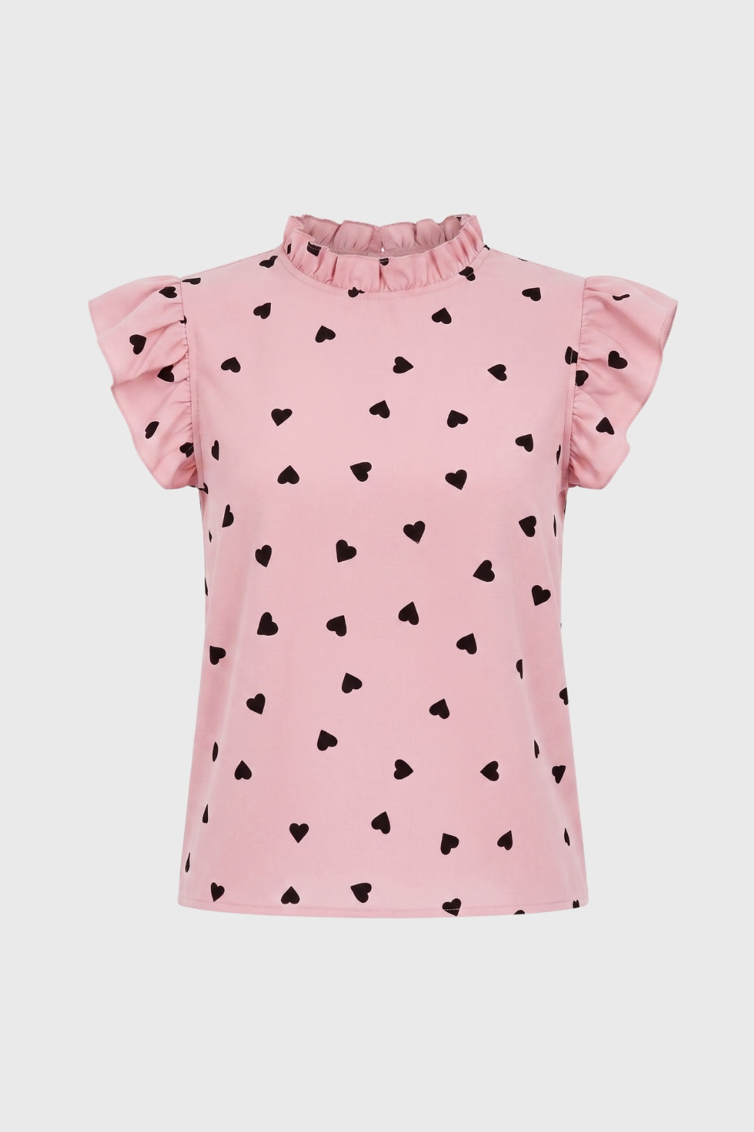 Camiseta Mujer | Cuello Alto con Mangas de Volantes y Estampado