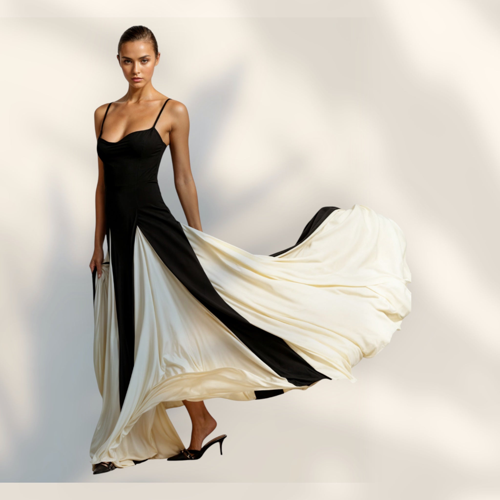 Vestido Maxi Tirantes Finos | Bicolor Negro y Crema Largo Tobillo