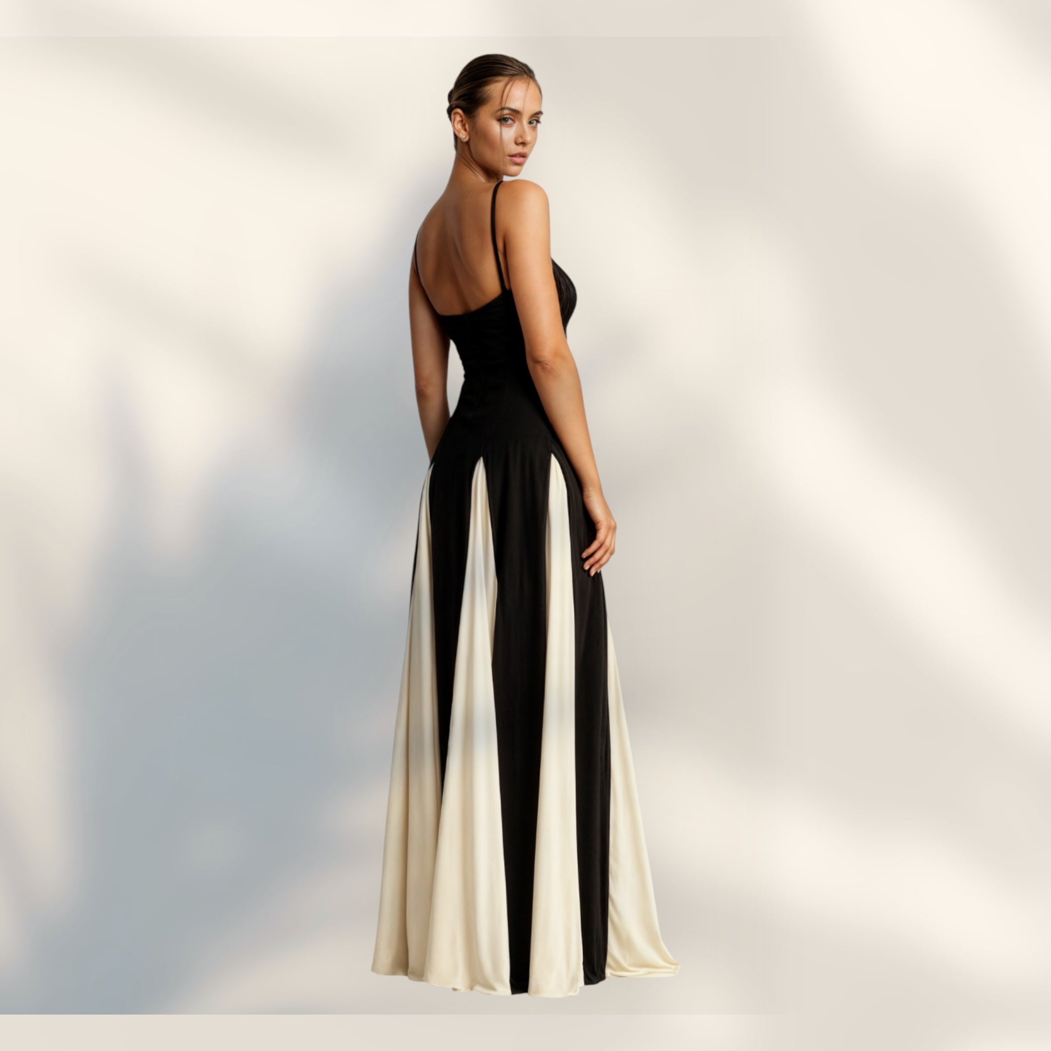 Vestido Maxi Tirantes Finos | Bicolor Negro y Crema Largo Tobillo