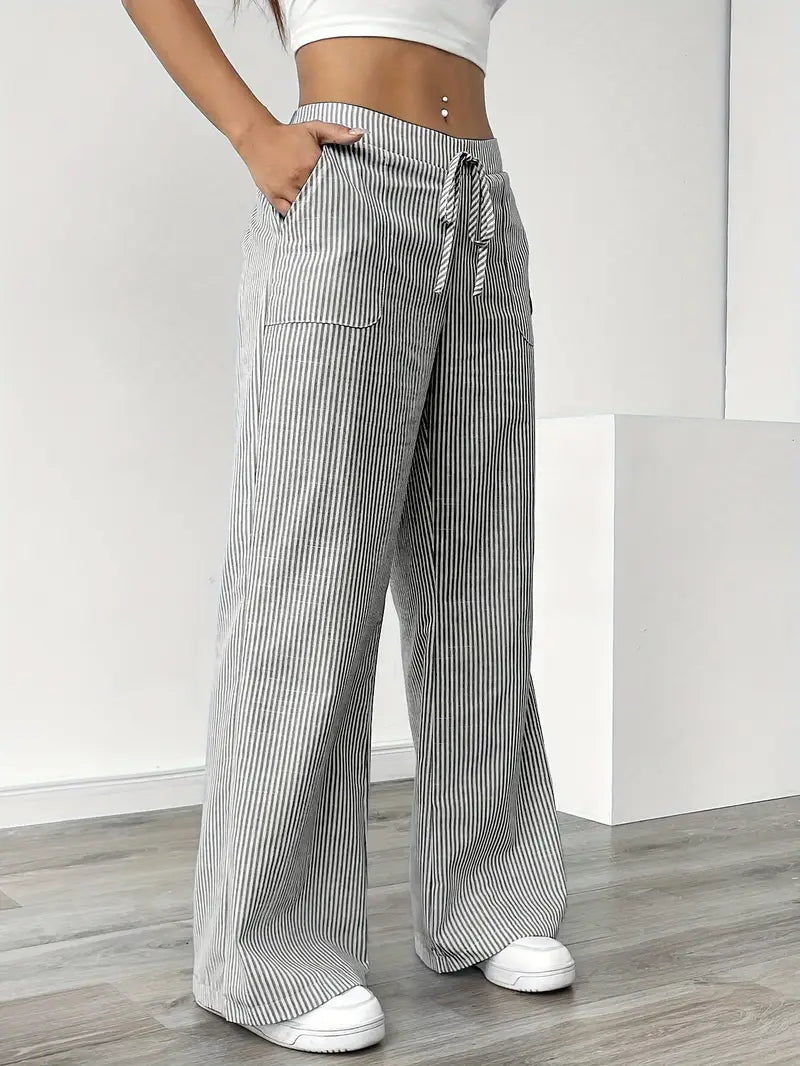 Pantalones Mujer | Pernera Ancha con Rayas Verticales