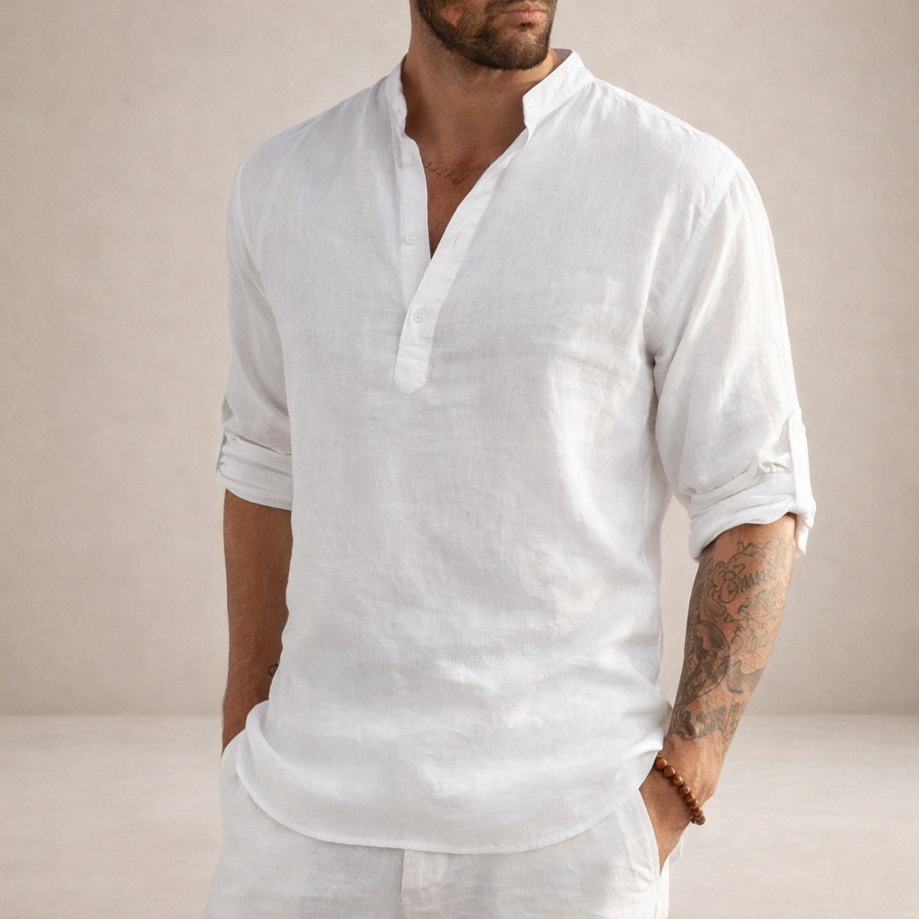 Camisa Hombre | Corte Regular con Cuello Alto y Manga Larga