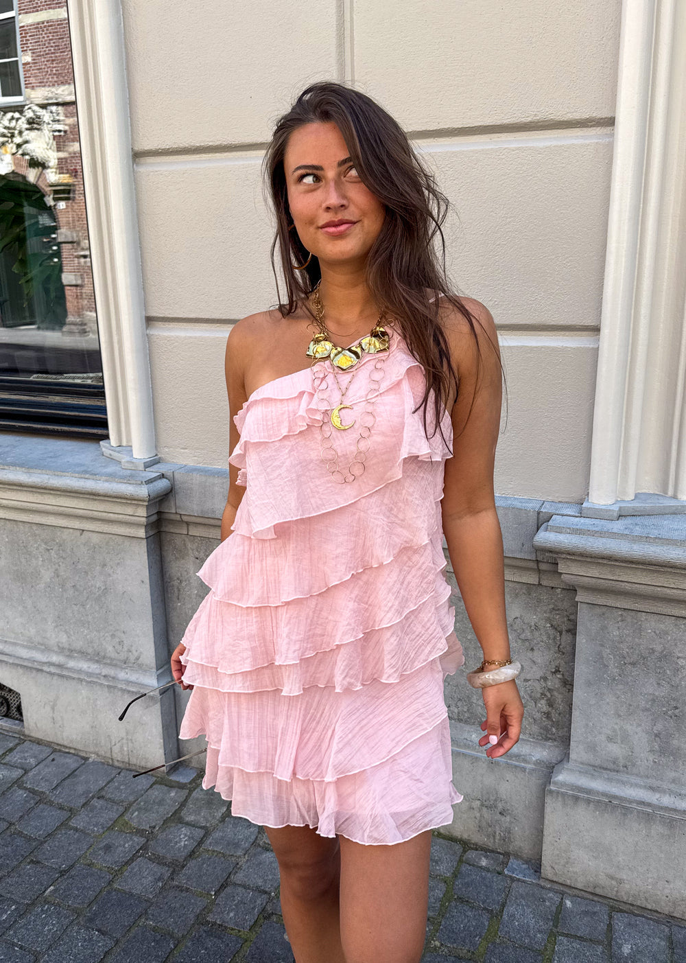 Vestido Mujer | Minivestido Asimétrico con Volantes y Tirante