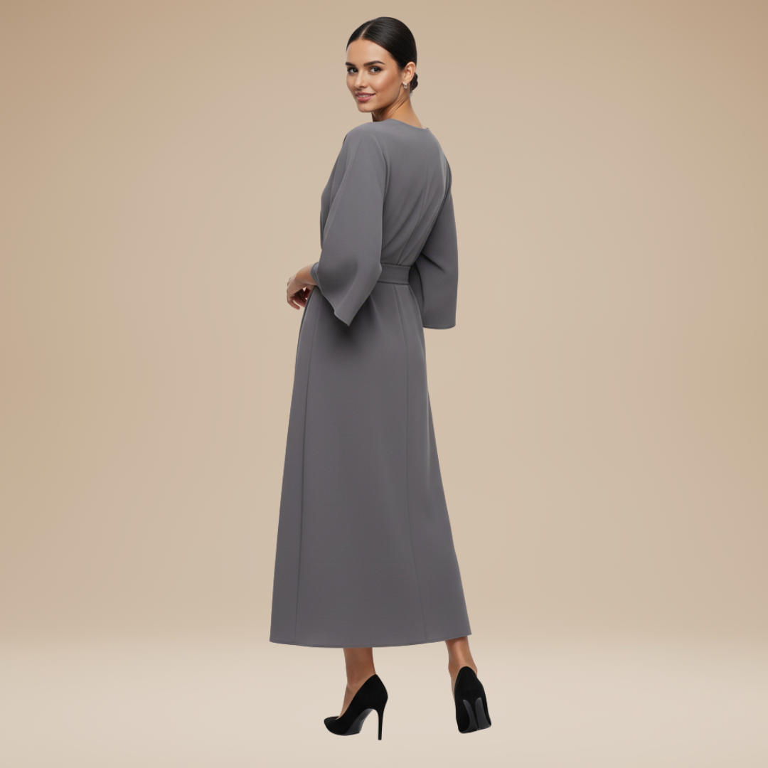 Vestido Mujer | Manga Ancha con Cinturón y Largo Midi