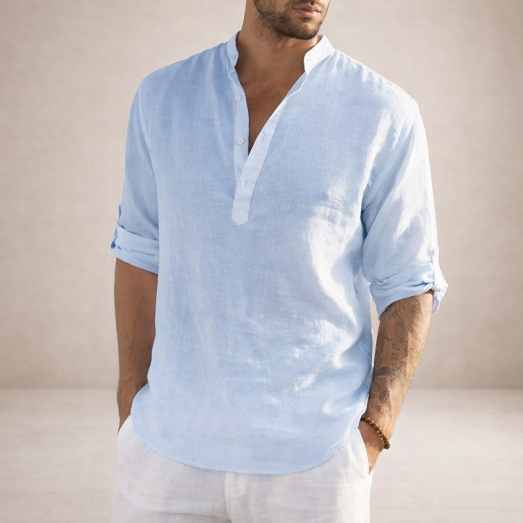 Camisa Hombre | Corte Regular con Cuello Alto y Manga Larga