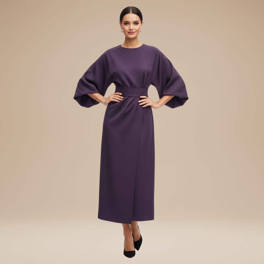 Vestido Mujer | Manga Ancha con Cinturón y Largo Midi
