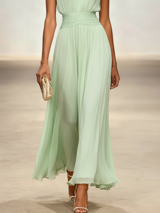 Vestido Mujer Maxi | Silueta A-Line sin mangas cuerpo fruncido