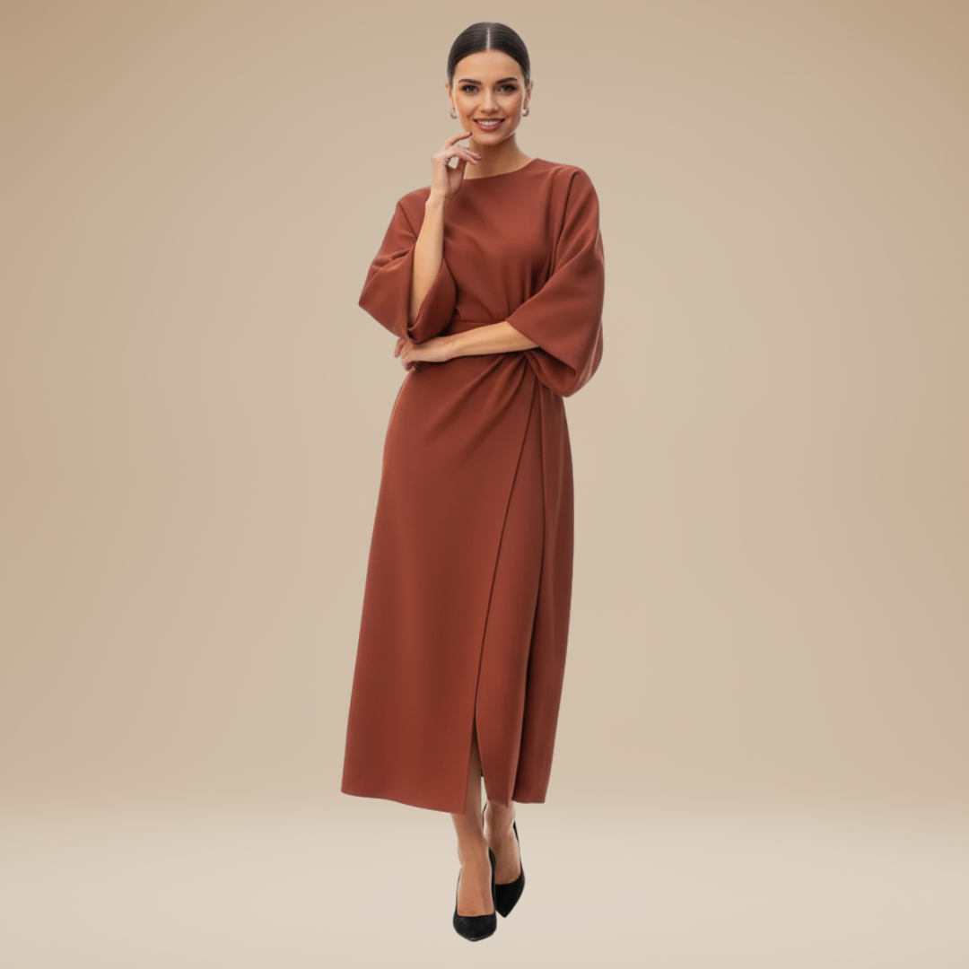 Vestido Mujer | Manga Ancha con Cinturón y Largo Midi