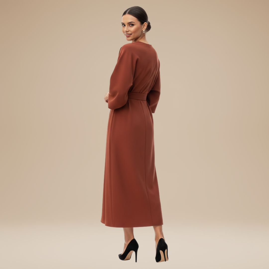 Vestido Mujer | Manga Ancha con Cinturón y Largo Midi