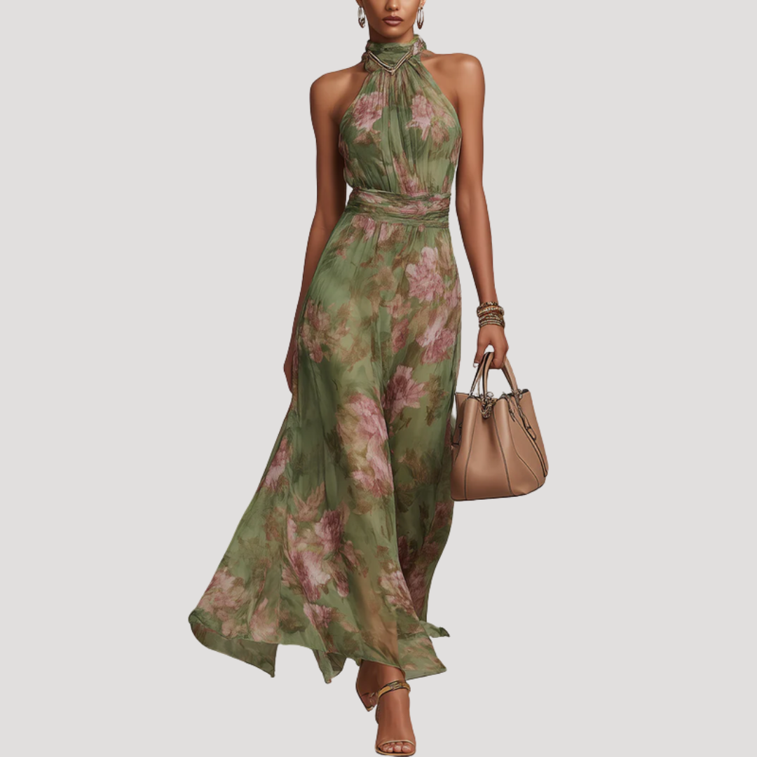 Vestido Mujer Maxi | Escote Halter con Estampado Floral