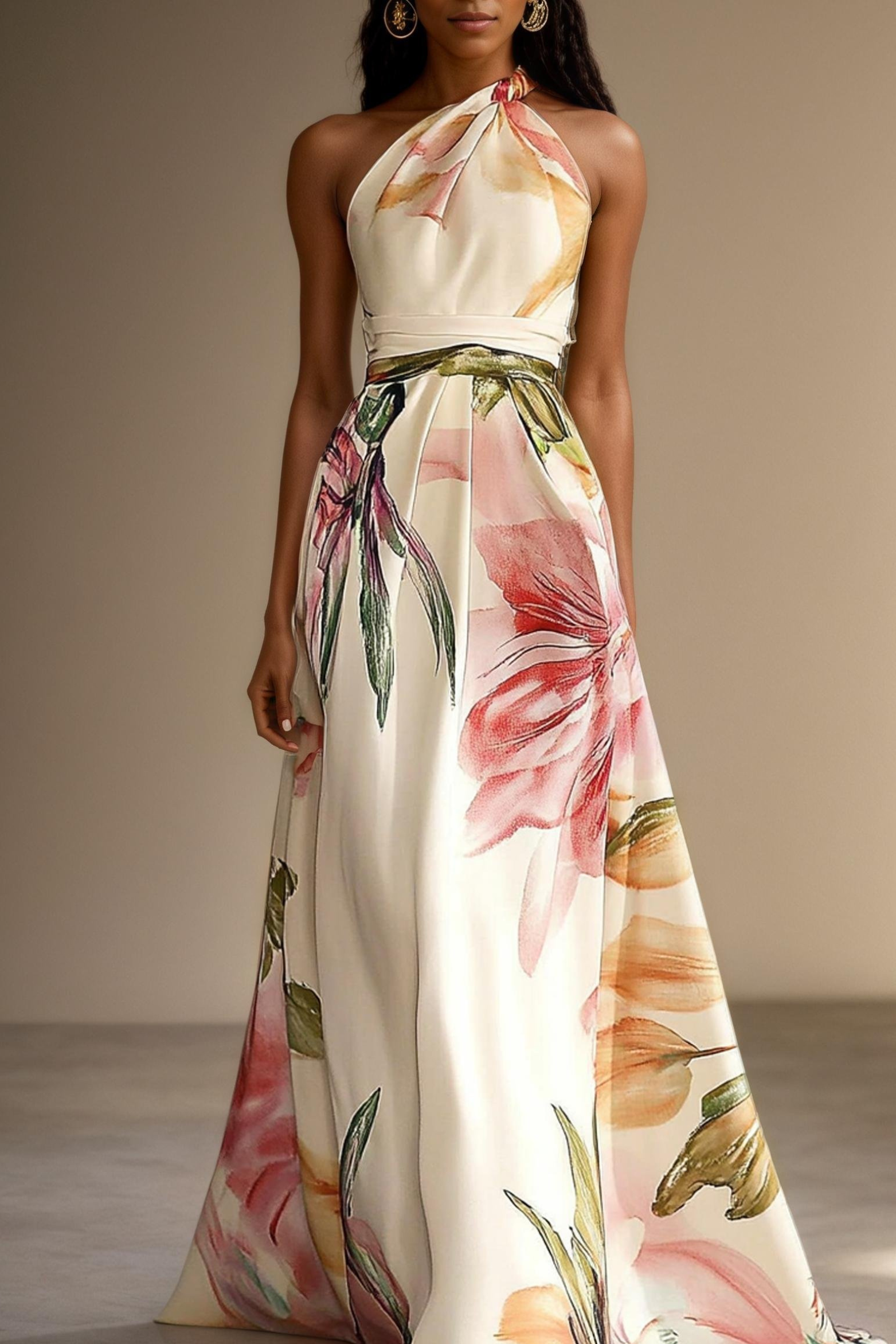 Vestido Mujer Maxi | Hombro Asimétrico con Falda Larga y Cinturón