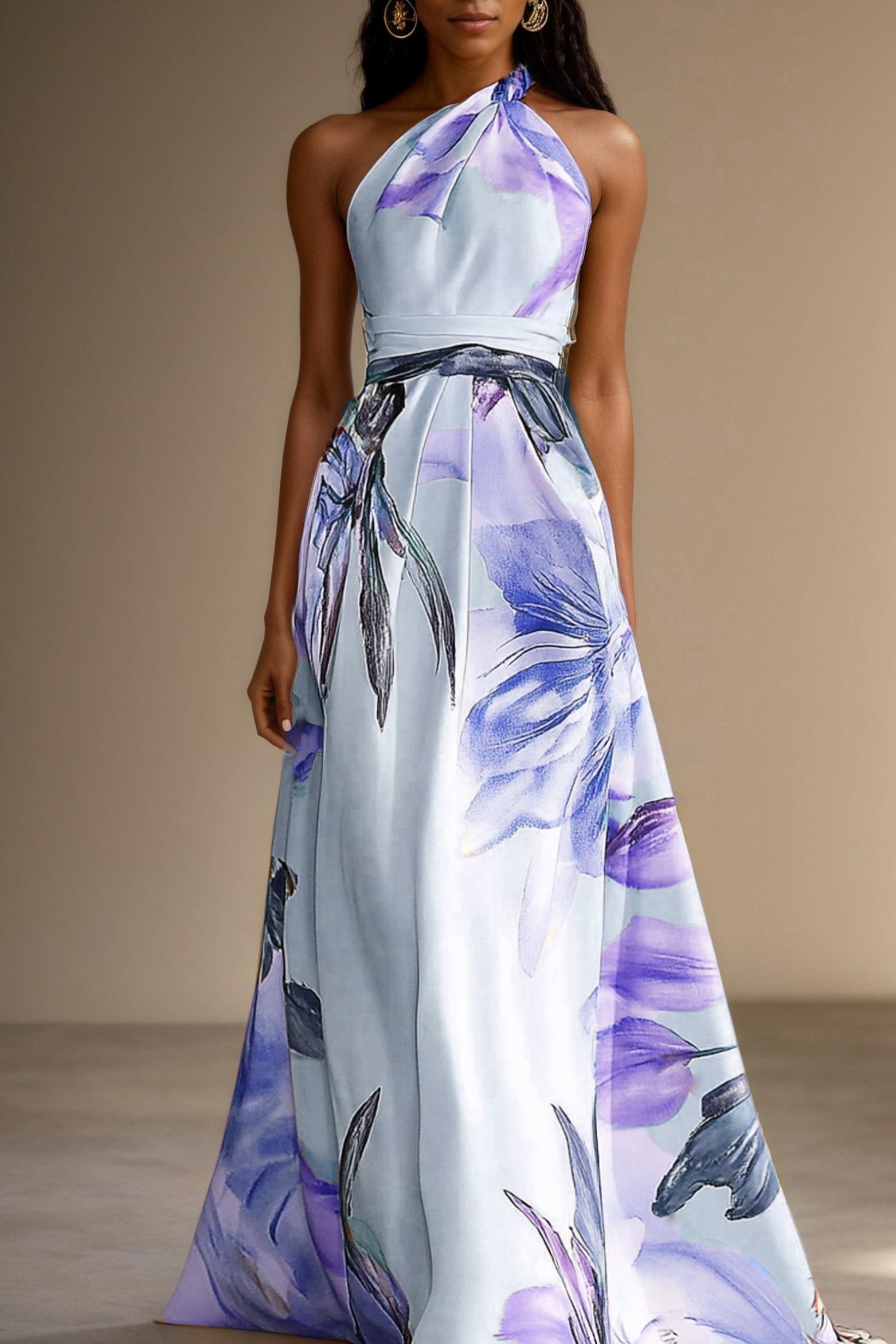 Vestido Mujer Maxi | Hombro Asimétrico con Falda Larga y Cinturón